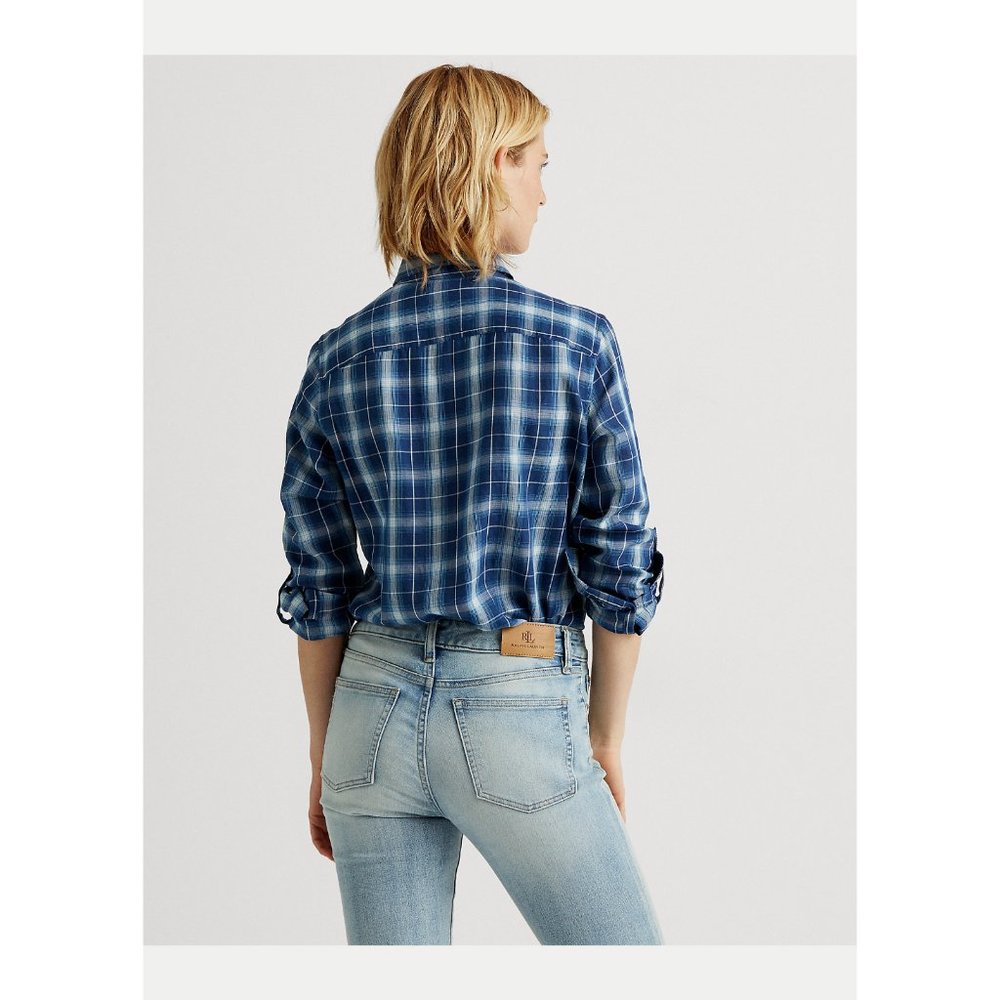 Lauren Ralph Lauren Womens Soft Button-Down Shirt Blue Plaid Size XS MSRP $89 - Picture 2 of 9